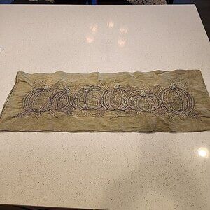 TAHARI Moss Green Pumpkin Table Runner 14" x 40" Embroidered